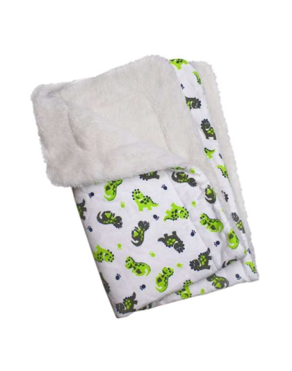 White - Playful Dinosaur Flannel/Ultra-Plush Blanket - One Size