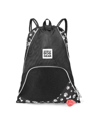 Black with White Paw Print - Mobile Dog Gear Dogssentials Drawstring Cinch Sack