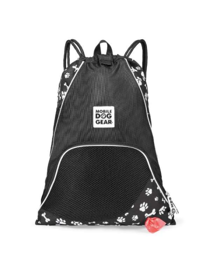 Black with White Paw Print - Mobile Dog Gear Dogssentials Drawstring Cinch Sack