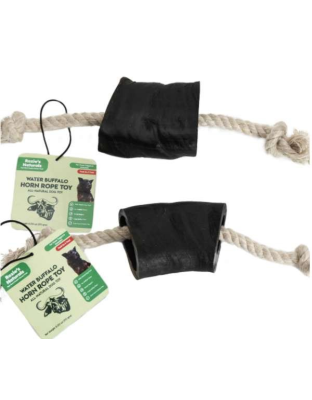 Black/White - WATER BUFFALO HORN ROPE TUG TOY-100% Cotton Rope 14", Long-Lasting, Natural Dog Treat & Chews, Dog Dental Chew Toy-2 COUNT-10 oz - Medium
