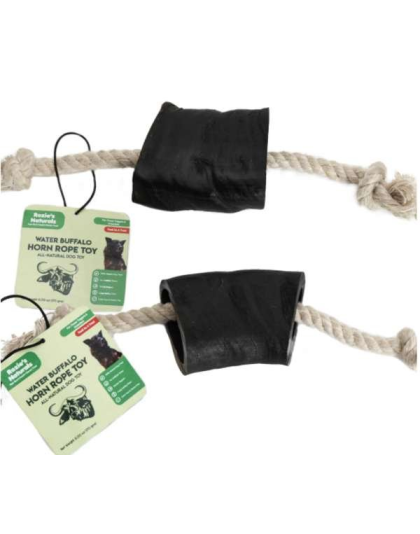 Black/White - WATER BUFFALO HORN ROPE TUG TOY-100% Cotton Rope 14", Long-Lasting, Natural Dog Treat & Chews, Dog Dental Chew Toy-2 COUNT-10 oz - Medium