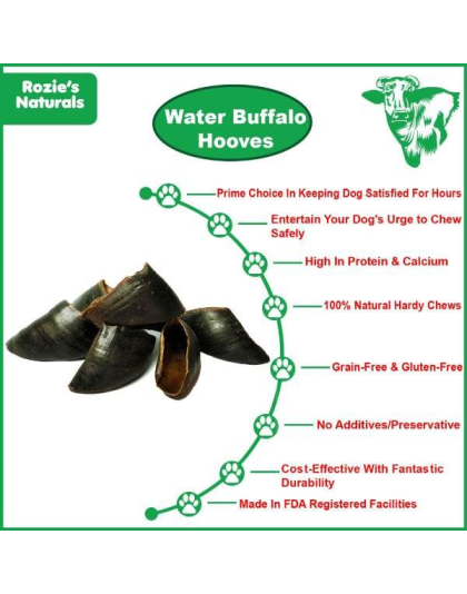 Black - WATER BUFFALO HOOVES-100% Natural, High Protein, Long-Lasting, Grain-Free, Gluten-Free, Dog Dental Treat & Chews, 4 COUNT-10 oz - Large
