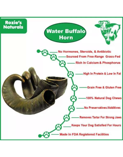 Black - WATER BUFFALO HORN-100% Natural, Long-Lasting, Grain-Free, Gluten-Free, Dog Dental Treats & Chews-2 COUNT-15 oz - Large