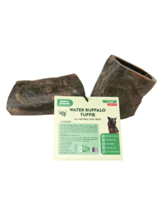 Black - WATER BUFFALO HORN TUFFIE- 100% Natural Dog Treat & Chews, Grain-Free, Gluten-Free, Dog Chewing Dental Toys, 2 COUNT, 7.5 oz - Medium