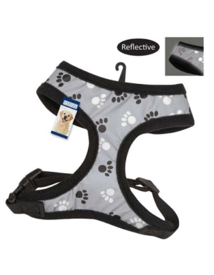 Black - Casual Canine Reflective Pawprint Harnesses - Medium