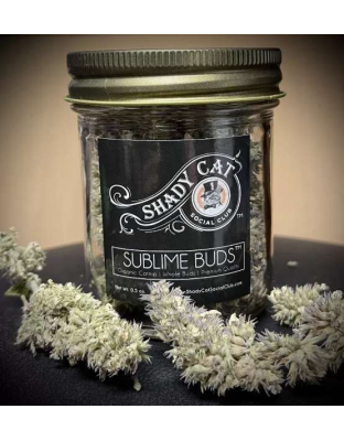 clear glass jar w/antique gold metal lid - Premium Organic Sublime Buds - 0.5oz