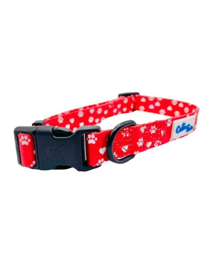 Paw Prints & Hearts Red - Cutie Ties Fun Design Dog Collar - Small
