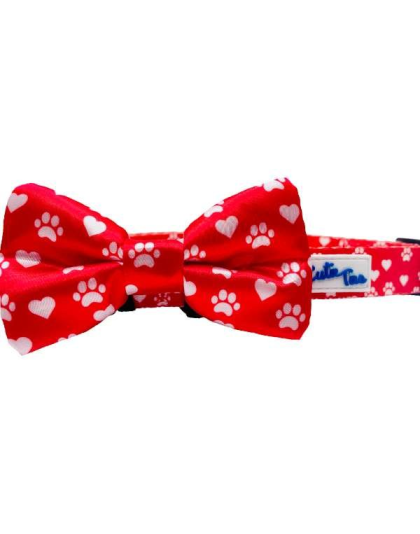 Paw Prints & Hearts Red - Cutie Ties Fun Design Dog Collar - Small