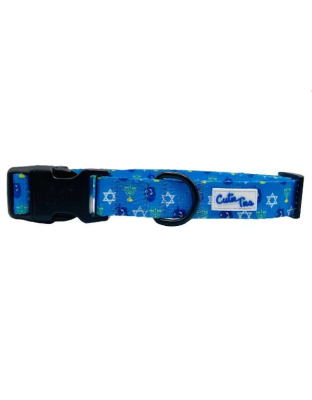 Hanukkah Blue Dreidel - Cutie Ties Fun Design Dog Collar - Small