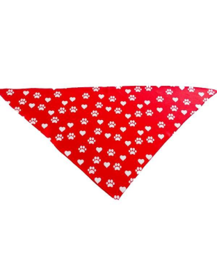 Paw Prints & Hearts Red - Cutie Ties Tie On Dog Bandana - Small