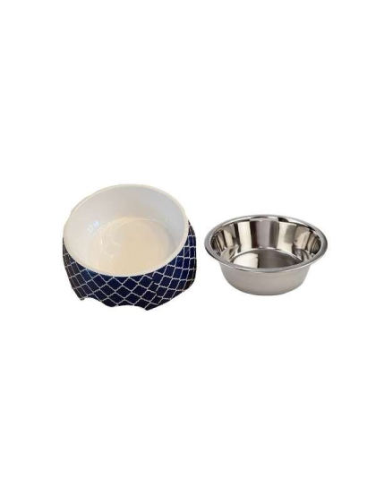 Modern Navy - Cutie Ties Dog Bowl - Medium