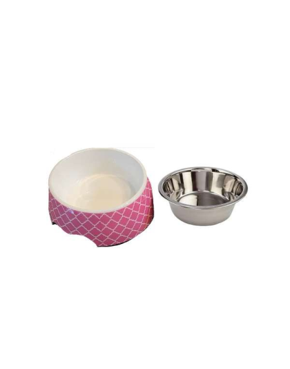 Cutesy Pink - Cutie Ties Dog Bowl - Medium