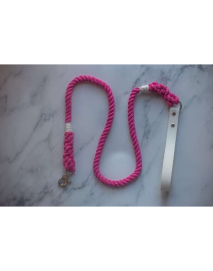 White|Pink - Biothane & Rope Leash Combo - 4 ft