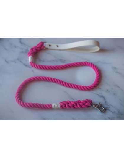 White|Pink - Biothane & Rope Leash Combo - 5 ft