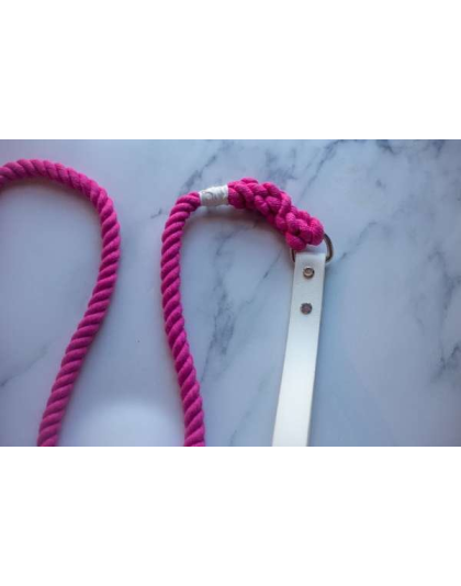 White|Pink - Biothane & Rope Leash Combo - 5 ft