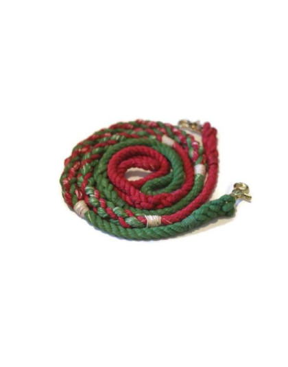 Green and Red  - Rope Dog Leash - 4 ft