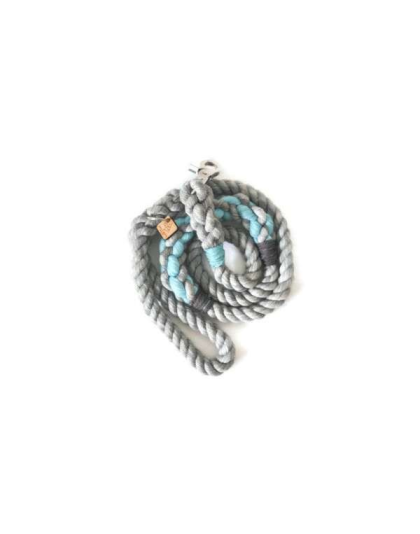 Grey and Aqua 2 - Rope Dog Leash - 4 ft