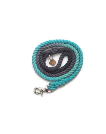 Grey and Aqua  - Rope Dog Leash - 4 ft