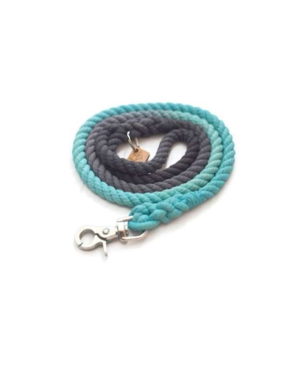 Grey and Aqua  - Rope Dog Leash - 4 ft