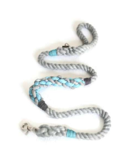 Grey and Aqua 2 - Rope Dog Leash - 4 ft