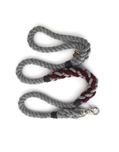 Grey and Burgundy  - Rope Dog Leash - 5 ft