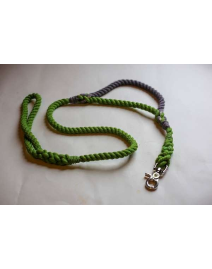 Green | Grey - Rope Dog Leash with Traffic Handle - 6 ft