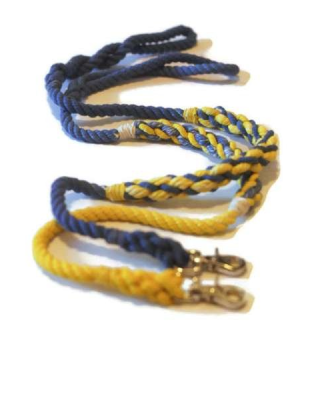 Blue with Yellow  - Weave Rope Dog Leash - Traffic Lead (2 ft)