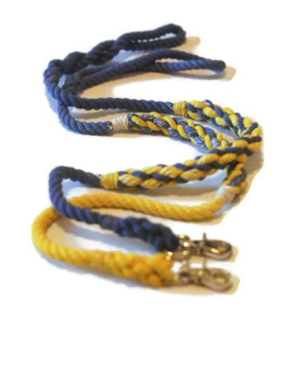 Blue with Yellow  - Weave Rope Dog Leash - Traffic Lead (2 ft)