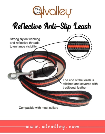 Black  Line - Reflective Anti-Slip Snap Leash (4ft x 1 in) - 4ft x 1 in