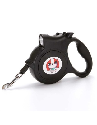 Black - LED Lighted Retractable Nylon Dog Leash