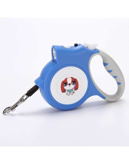 Blue - LED Lighted Retractable Nylon Dog Leash