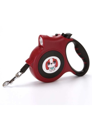 Red - LED Lighted Retractable Nylon Dog Leash