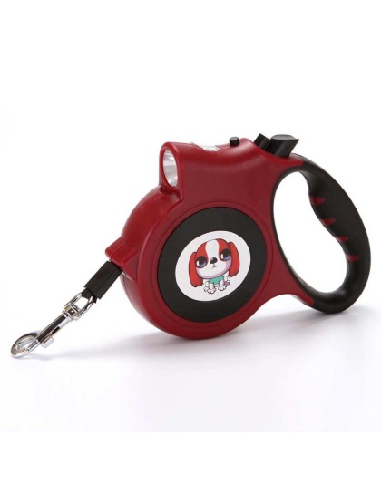 Red - LED Lighted Retractable Nylon Dog Leash