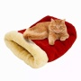 Burgundy - GOOPAWS 4 in 1 Self Warming Burrow Cat Bed, Pet Hideway Sleeping Cuddle Cave - 22" x14" x10"