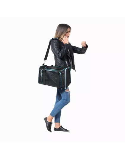 Black / Blue - GOOPAWS Soft-Sided Kennel Pet Carrier for Small Dogs, Cats, Puppy, Airline Approved Cat Carriers Dog Carrier Collapsible, Travel Handbag & Car Seat - 17" x 10" x 11.5"