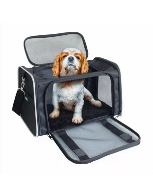 Black / Grey - GOOPAWS Soft-Sided Kennel Pet Carrier for Small Dogs, Cats, Puppy, Airline Approved Cat Carriers Dog Carrier Collapsible, Travel Handbag & Car Seat - 19" x 12" x 12"