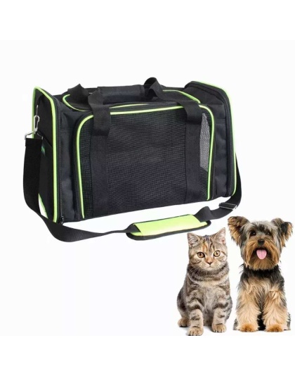 Black / Green - GOOPAWS Soft-Sided Kennel Pet Carrier for Small Dogs, Cats, Puppy, Airline Approved Cat Carriers Dog Carrier Collapsible, Travel Handbag & Car Seat - 19" x 12" x 12"