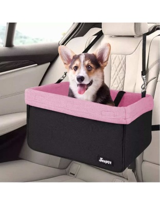 Pink - JESPET & GOOPAWS Dog Booster Seats for Cars, Portable Dog Car Seat Travel Carrier with Seat Belt for 24lbs Pets - 16" L x 13" D x 9" H