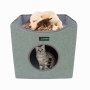 Sage Green - JESPET Foldable Cat Condo, Cat Cube House & Sleepping Bed with Lying Surface and 2 Reversible Cushions, Cat Hiding Place, Cat Cave, Linenette Fabric, Felt and Engineered Wood, Scratch Resista - 15.4" x15.4" x15"