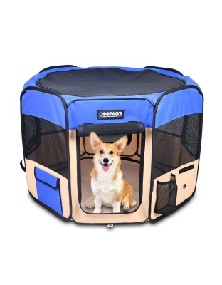 Blue - JESPET Pet Dog Playpens 36", 45" & 61" Portable Soft Dog Exercise Pen Kennel with Carry Bag for Puppy Cats Kittens Rabbits, Indoor/Outdoor Use - 45x45x24 Inch