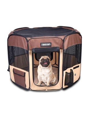 Coffee - JESPET Pet Dog Playpens 36", 45" & 61" Portable Soft Dog Exercise Pen Kennel with Carry Bag for Puppy Cats Kittens Rabbits, Indoor/Outdoor Use - 45x45x24 Inch