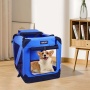 Blue - JESPET Soft Pet Crates Kennel, 3 Door Soft Sided Folding Travel Pet Carrier with Straps and Fleece Mat for Dogs, Cats, Rabbits, Indoor/Outdoor Use with Grey, Blue & Beige, Black - 36"L x 24"W x 27"H
