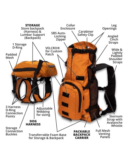Sunset Orange - Walk-On with Harness & Storage - Small (13-15" Neck 13-18" Chest)