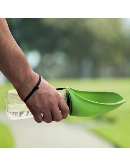 Green - Fold-A-Bowl - Portable Pet Water Bottle and Bowl
