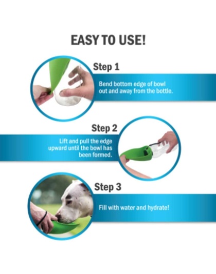 Black - Fold-A-Bowl - Portable Pet Water Bottle and Bowl