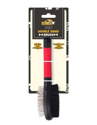 Black/Red - Double Sided Pet Brush - Bristles and Pins
