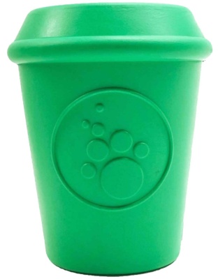 Green - Coffee Cup Durable Rubber Chew Toy and Treat Dispenser - Medium