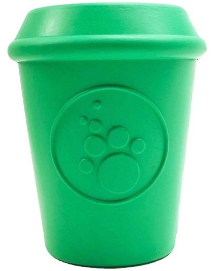 Green - Coffee Cup Durable Rubber Chew Toy and Treat Dispenser - Medium