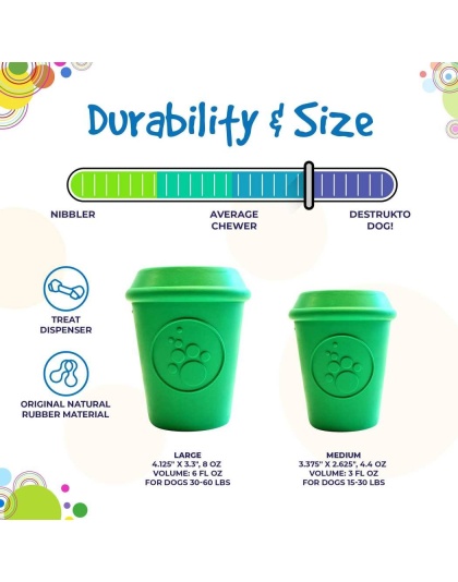 Green - Coffee Cup Durable Rubber Chew Toy and Treat Dispenser - Medium