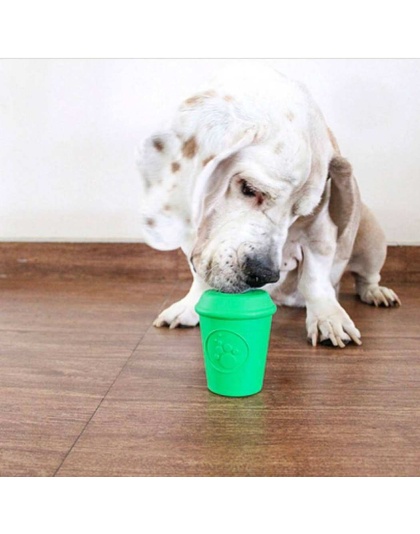 Green - Coffee Cup Durable Rubber Chew Toy and Treat Dispenser - Medium